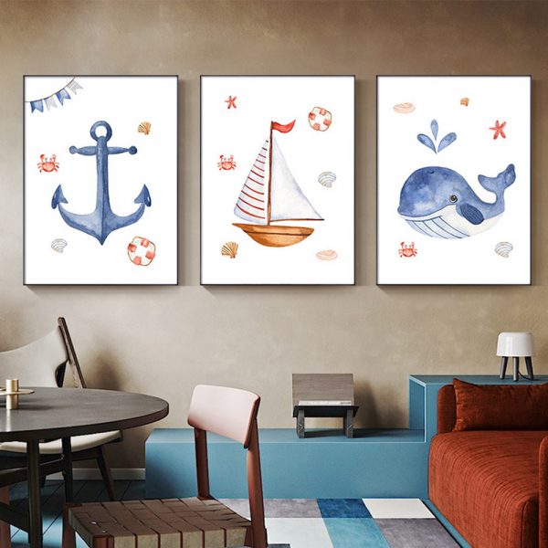 Wall Art - Nursery Whale ( 3 sets )- Poster Prints -Canvas Prints - Image 3