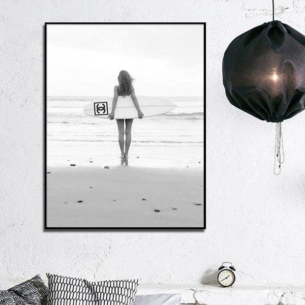Wall Art - Surf Girl Black White - Canvas Prints-Poster Prints - Image 2