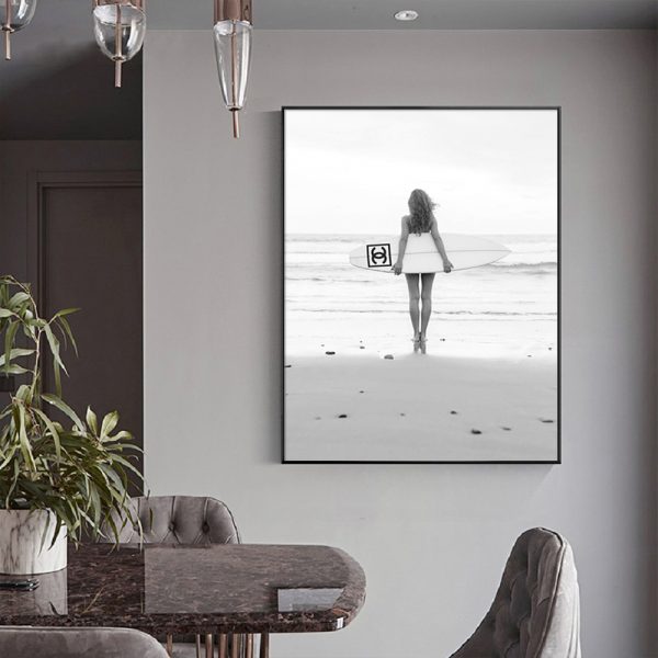 Wall Art - Surf Girl Black White - Canvas Prints-Poster Prints - Image 3