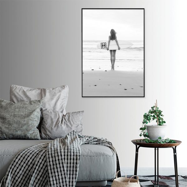 Wall Art - Surf Girl Black White - Canvas Prints-Poster Prints