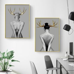 Wall art - Girl With Gold Horn (2 sets)- Canvas Prints- Poster Prints