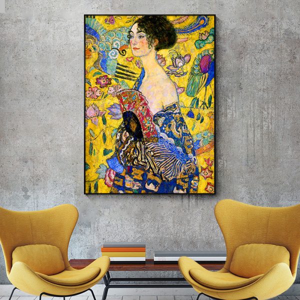 Wall Art - Lady With A fan By Klimt - Canvas Prints-Poster Prints - Image 2