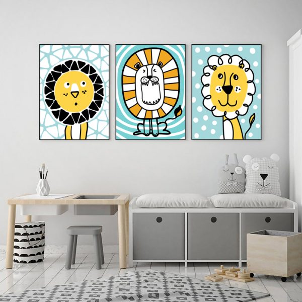 Wall Art -Cartoon Lions ( 3 sets )- Poster Prints - Canvas Prints