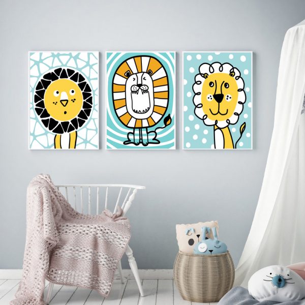Wall Art -Cartoon Lions ( 3 sets )- Poster Prints - Canvas Prints - Image 2