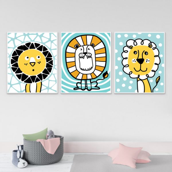 Wall Art -Cartoon Lions ( 3 sets )- Poster Prints - Canvas Prints - Image 3