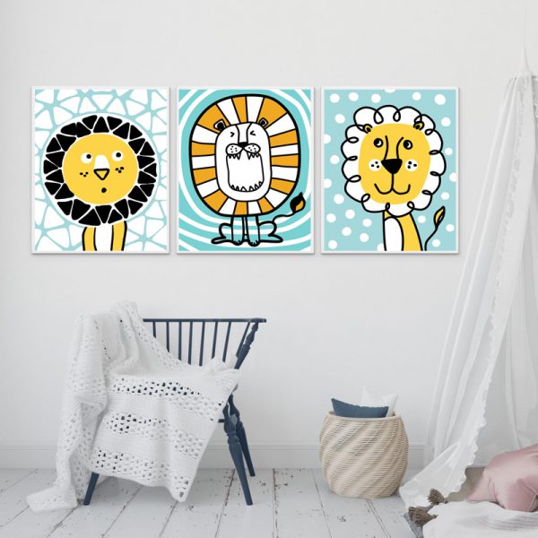 Wall Art -Cartoon Lions ( 3 sets )- Poster Prints - Canvas Prints - Image 4