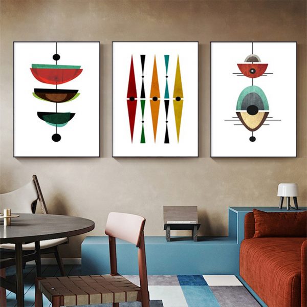 Wall Art - Mid Century Modern Abstract Art ( 3 sets )- Poster Prints -Canvas Prints