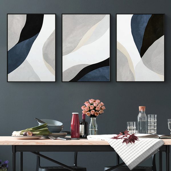 Wall Art - Abstract Navy Blue ( 3 sets )- Poster Prints -Canvas Prints
