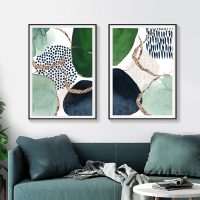 Wall art - Abstract Green and Navy (2 sets)- Canvas Prints- Poster Prints - Image 2