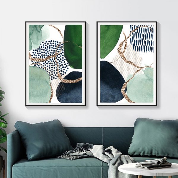 Wall art - Abstract Green and Navy (2 sets)- Canvas Prints- Poster Prints - Image 2