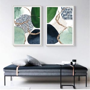 Wall art - Abstract Green and Navy (2 sets)- Canvas Prints- Poster Prints