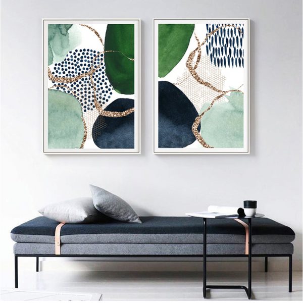 Wall art - Abstract Green and Navy (2 sets)- Canvas Prints- Poster Prints