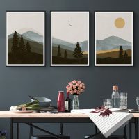Wall Art  - Mid Century Mountain 3 sets - Poster Prints -Canvas Prints