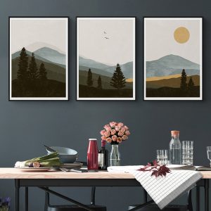 Wall Art  - Mid Century Mountain 3 sets - Poster Prints -Canvas Prints