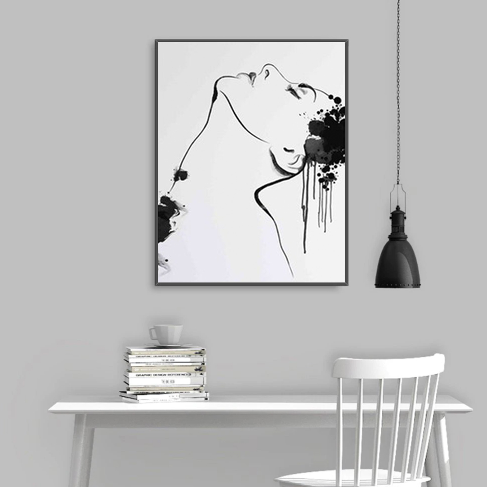 Wall Art - Watercolor Sketch Female Face - Canvas Prints-Poster Prints ...