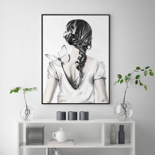 Wall Art - Woman Back With Butterfly - Canvas Prints-Poster Prints - Image 2