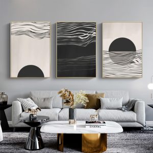 Wall Art  - Black And White Wave 3 Sets - Poster Prints -Canvas Prints