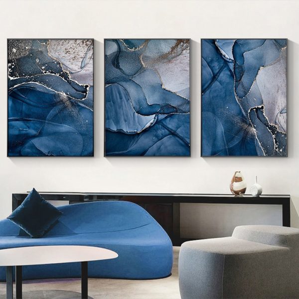 Wall Art  - Blue Gold Marble 3 Sets - Poster Prints -Canvas Prints - Image 3