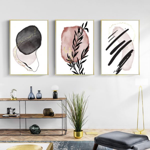 Wall Art  - Abstract Pink and Black 3 Sets - Poster Prints -Canvas Prints