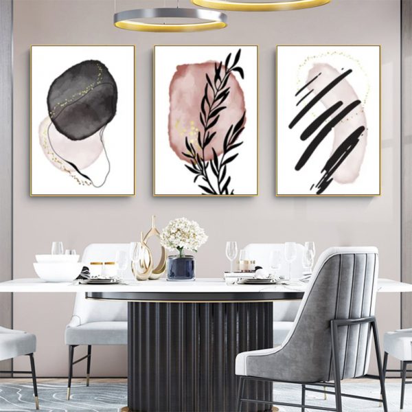 Wall Art  - Abstract Pink and Black 3 Sets - Poster Prints -Canvas Prints - Image 2