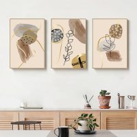 Wall Art  - Beige Leaves And Flowers 3 Sets - Poster Prints -Canvas Prints