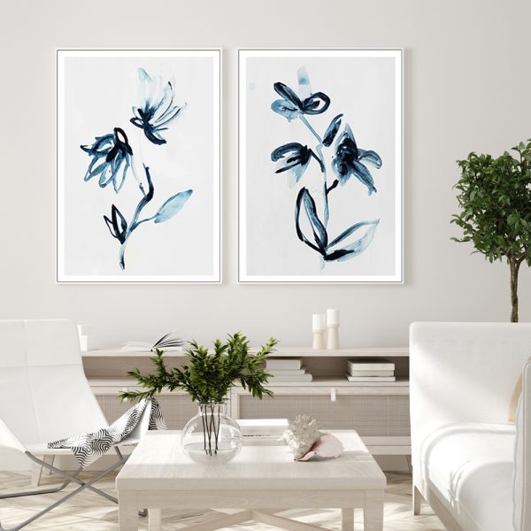 Wall art - Indigo Flowers (2 sets)- Canvas Prints- Poster Prints - Image 2