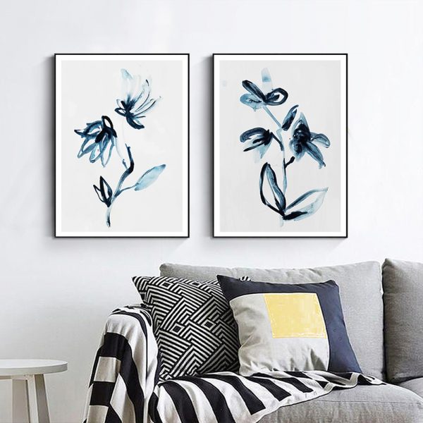 Wall art - Indigo Flowers (2 sets)- Canvas Prints- Poster Prints
