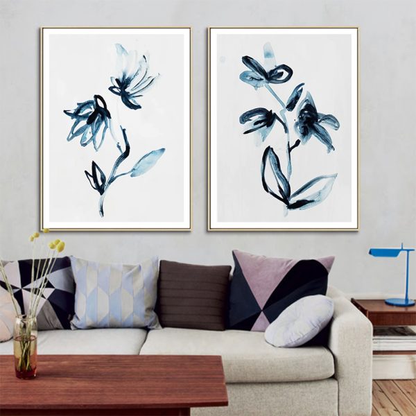 Wall art - Indigo Flowers (2 sets)- Canvas Prints- Poster Prints - Image 3