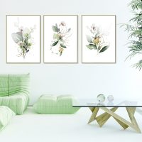 Wall Art  - Green and Gold Watercolor Botanical 3 Sets - Poster Prints -Canvas Prints - Image 2