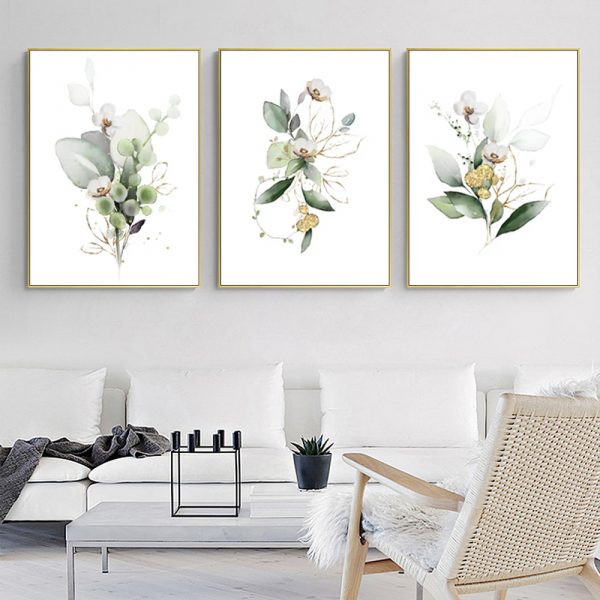 Wall Art  - Green and Gold Watercolor Botanical 3 Sets - Poster Prints -Canvas Prints - Image 3