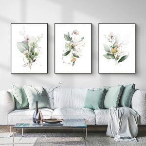 Wall Art  - Green and Gold Watercolor Botanical 3 Sets - Poster Prints -Canvas Prints