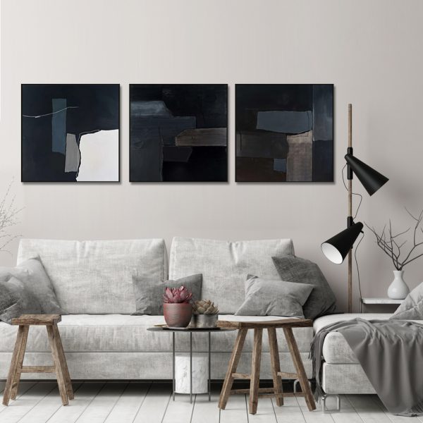 Wall Art - Abstract Black 3 Sets - Canvas Prints - Poster Prints - Image 2