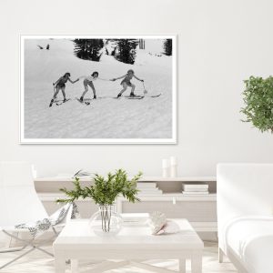 Wall Art - Vintage Girls Learning to Ski - Canvas Prints-Poster Prints