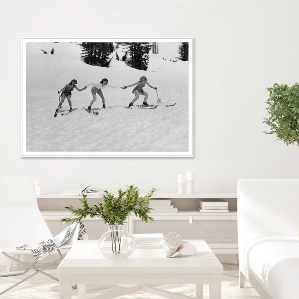 Wall Art - Vintage Girls Learning to Ski - Canvas Prints-Poster Prints
