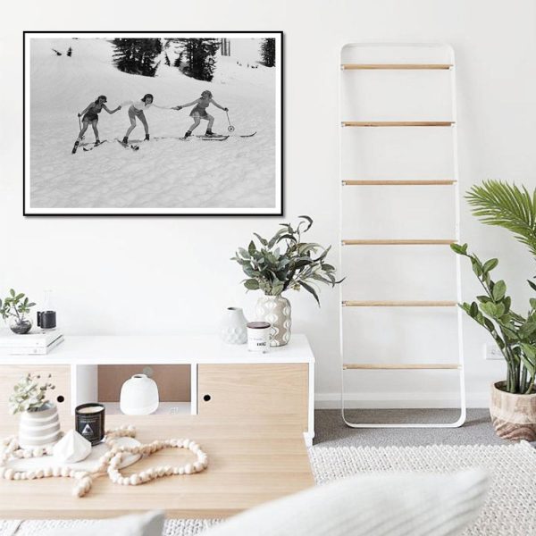 Wall Art - Vintage Girls Learning to Ski - Canvas Prints-Poster Prints - Image 2