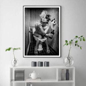 Wall Art - Woman Smoking On The Toilet - Canvas Prints-Poster Prints