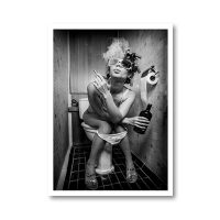 Wall Art - Woman Smoking On The Toilet - Canvas Prints-Poster Prints - Image 3