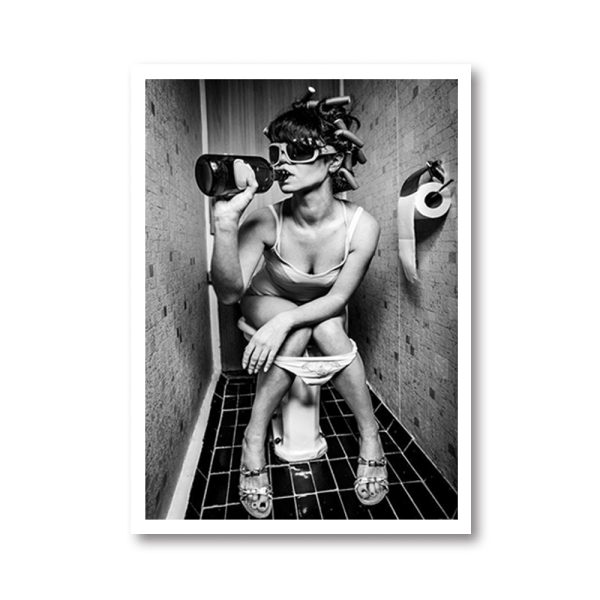 Wall Art - Woman Drinking On The Toilet - Canvas Prints-Poster Prints - Image 3
