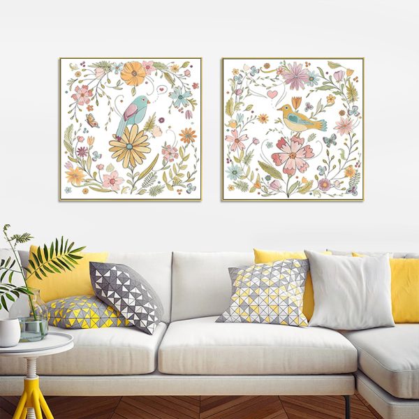 Wall Art - Floral birds (2 sets)- Canvas Prints-Poster Prints