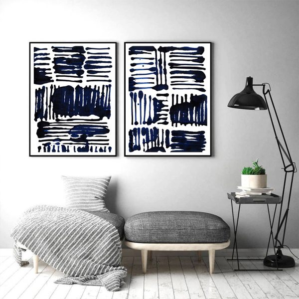 Wall art - Indigo Stripes (2 sets)- Canvas Prints- Poster Prints