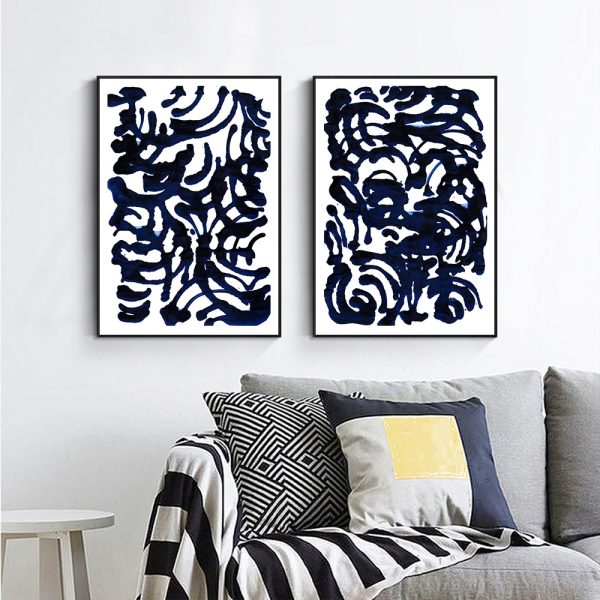 Wall art - Indigo Swirls (2 sets)- Canvas Prints- Poster Prints - Image 2