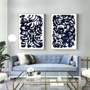 Wall art - Indigo Swirls (2 sets)- Canvas Prints- Poster Prints
