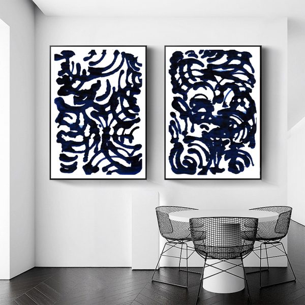 Wall art - Indigo Swirls (2 sets)- Canvas Prints- Poster Prints - Image 3