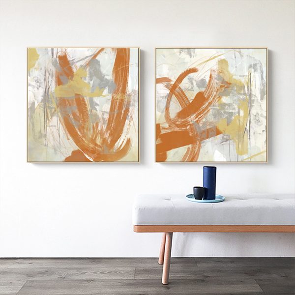 Wall Art - Tangerine And Grey (2 sets)- Canvas Prints-Poster Prints - Image 2