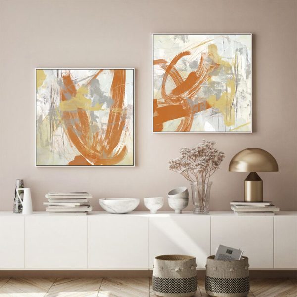 Wall Art - Tangerine And Grey (2 sets)- Canvas Prints-Poster Prints
