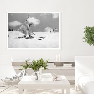 Wall Art - Young Woman Spring Skiing In A Skirt - Canvas Prints-Poster Prints