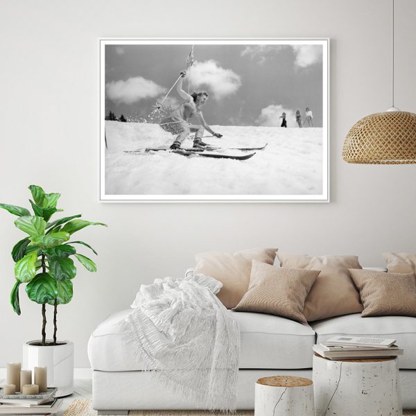 Wall Art - Young Woman Spring Skiing In A Skirt - Canvas Prints-Poster Prints - Image 2
