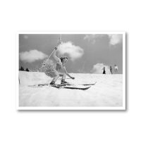 Wall Art - Young Woman Spring Skiing In A Skirt - Canvas Prints-Poster Prints - Image 3