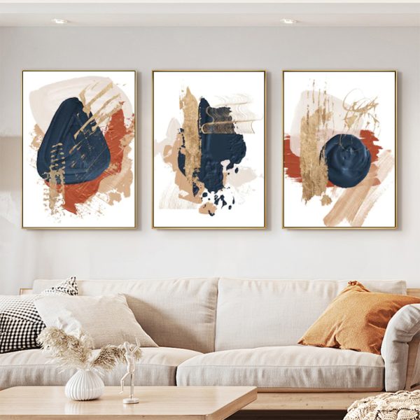 Wall Art - Blue Orange and Gold (3 sets) - Canvas Prints-Poster Prints