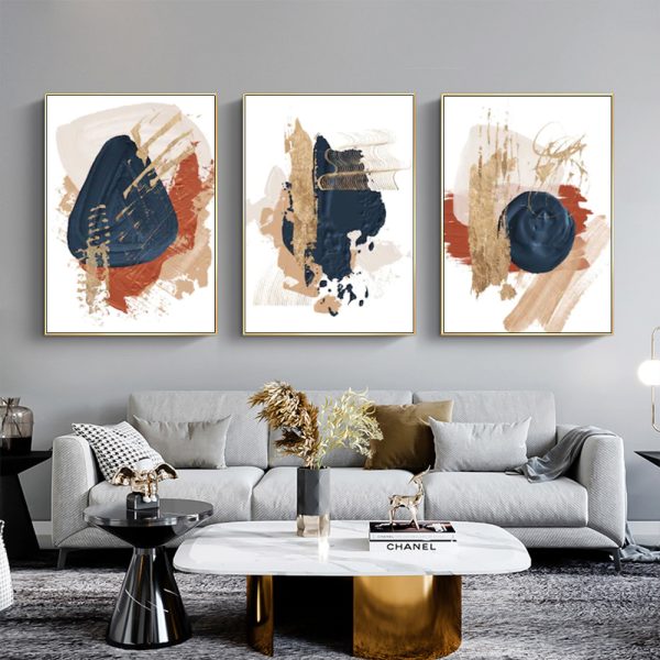 Wall Art - Blue Orange and Gold (3 sets) - Canvas Prints-Poster Prints - Image 3